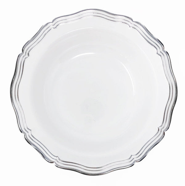 Disposable_Aristocrat - White & Silver Reusable Plastic Soup Bowl 400ml/13.5oz 10pc