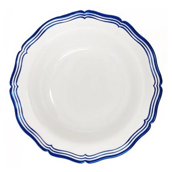 Disposable_Aristocrat - White & Blue Reusable Plastic Soup Bowl 400ml/13.5oz 10pc