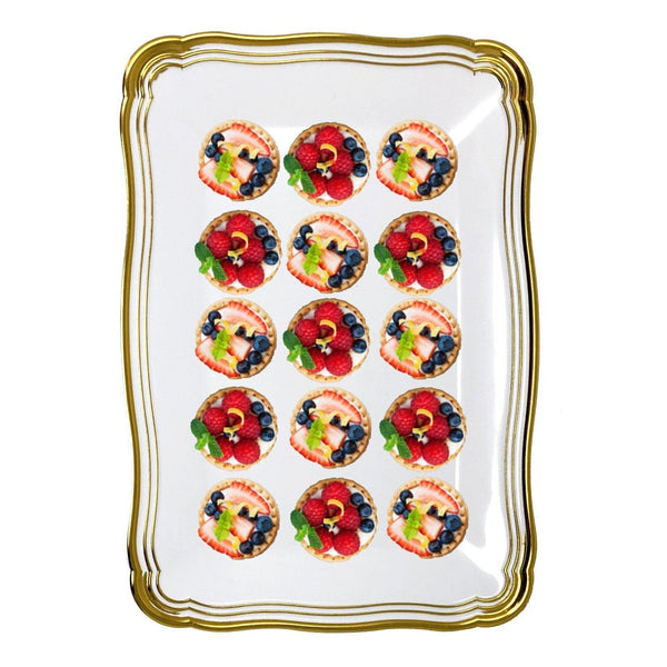 Disposable_Aristocrat - White & Gold Reusable Plastic Serving Tray 33x23cm/13in 2pc