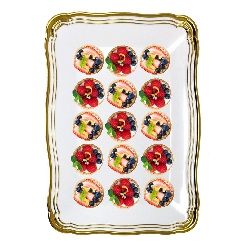 Disposable_Aristocrat - White & Gold Reusable Plastic Serving Tray 33x23cm/13in 2pc