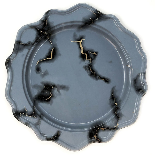 Disposable_Festive - Gray & Black Reusable Plastic Plate 24cm/9.5in 12pc