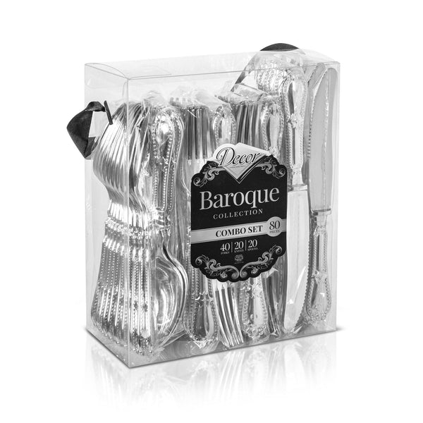 Disposable_Baroque - Silver Reusable Plastic Combo Cutlery 80pc
