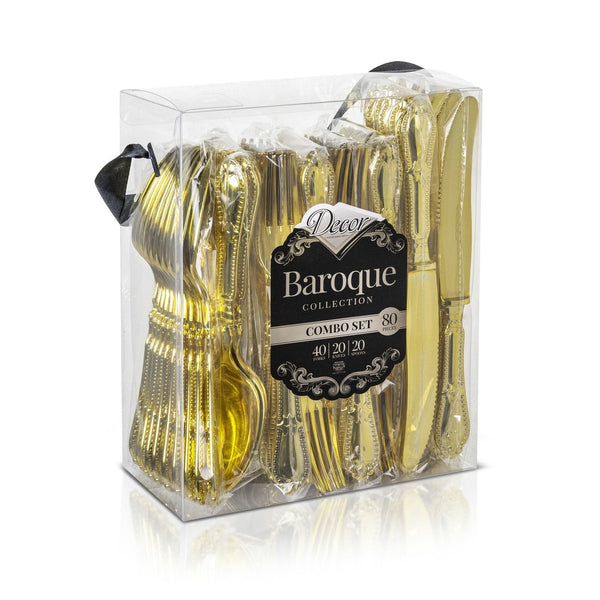 Disposable_Baroque - Gold Reusable Plastic Combo Cutlery 80pc