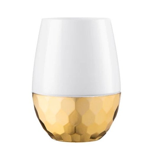 Disposable_Hammered - White & Gold Reusable Wine Cups 450ml/15oz 6pc