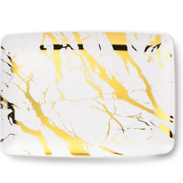 Disposable_Marble - White & Gold Reusable Plastic Serving Tray 20x28cm/8in 2pc