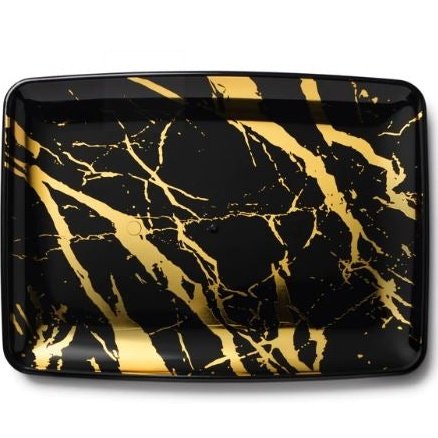 Disposable_Marble - Black & Gold Reusable Plastic Serving Tray 20x28cm/8in 2pc