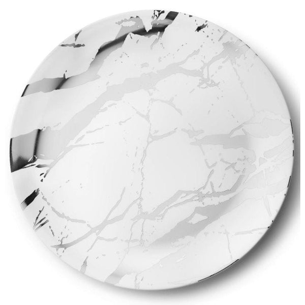 Disposable_Marble - White & Silver Reusable Plastic Serving Tray 35cm/14in 2pc