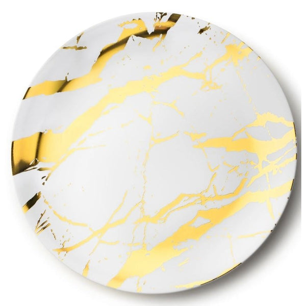 Disposable_Marble - White & Gold Reusable Plastic Serving Tray 35cm/14in 2pc
