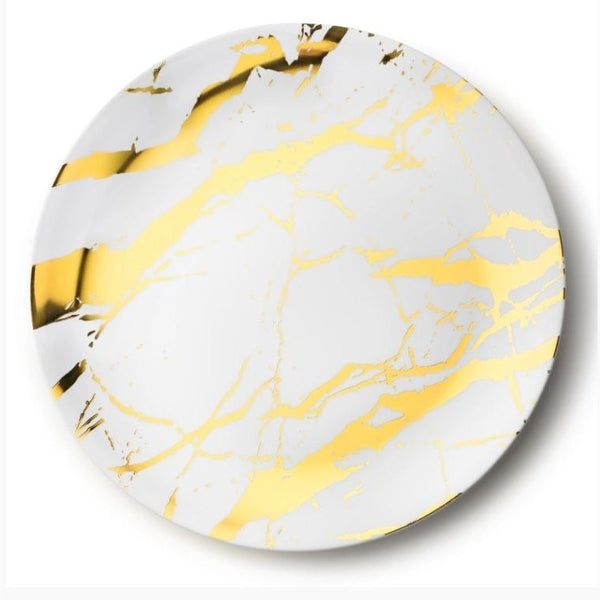 Disposable_Marble - White & Gold Reusable Plastic Serving Tray 40cm/15.5in 2pc