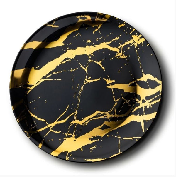 Disposable_Marble - Black & Gold Reusable Plastic Serving Tray 40cm/15.5in 2pc