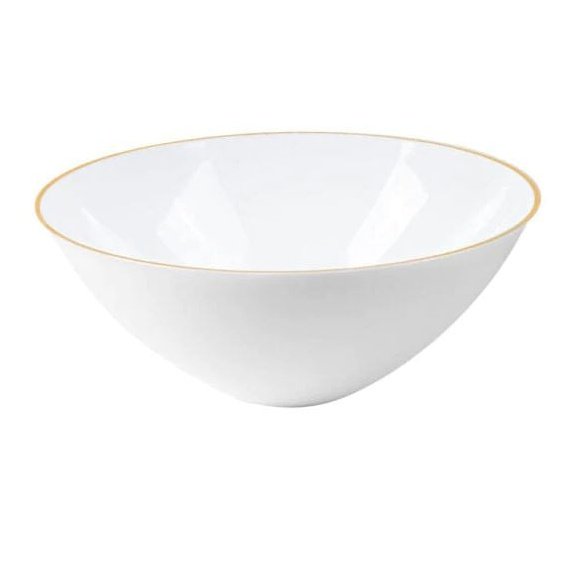 Disposable_Curve - White & Gold Reusable Plastic Serving Bowl 3.3L/112oz 1pc