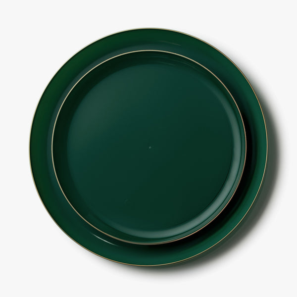 Disposable_Edge - Green & Gold Reusable Plastic Combo Plate 20pc