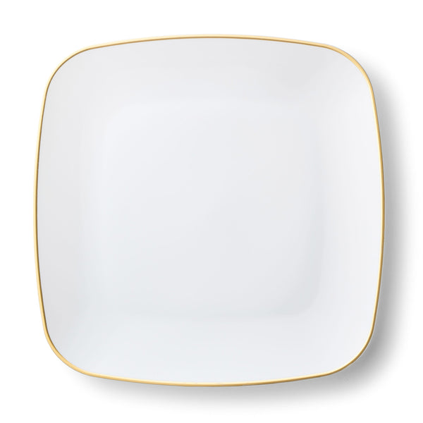 Disposable_Classic - White & Gold Square Reusable Plastic Plate 25cm/10in 10pc