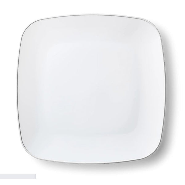 Disposable_Classic - White & Silver Square Reusable Plastic Plate 25cm/10in 10pc
