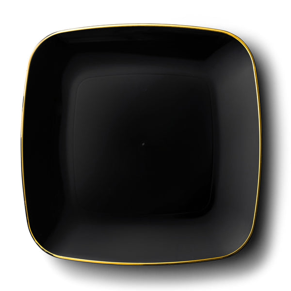 Disposable_Classic - Black & Gold Square Reusable Plastic Plate 25cm/10in 10pc