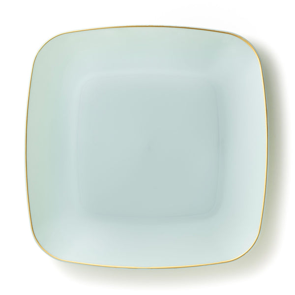 Disposable_Classic - Turquoise & Gold Square Reusable Plastic Plate 25cm/10in 10pc
