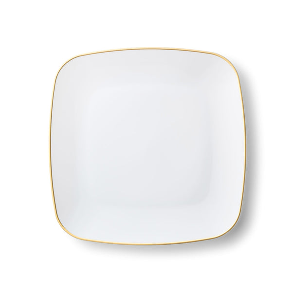 Disposable_Classic - White & Gold Square Reusable Plastic Plate 22cm/8.5in 10pc