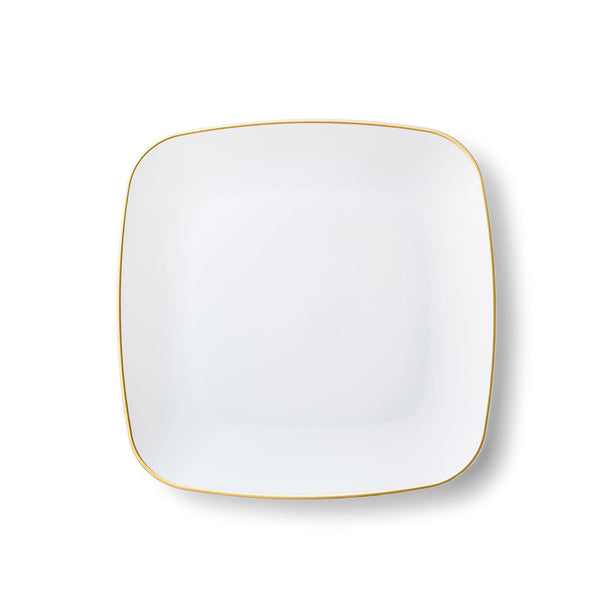 Disposable_Classic - White & Gold Square Reusable Plastic Plate 18cm/7in 10pc
