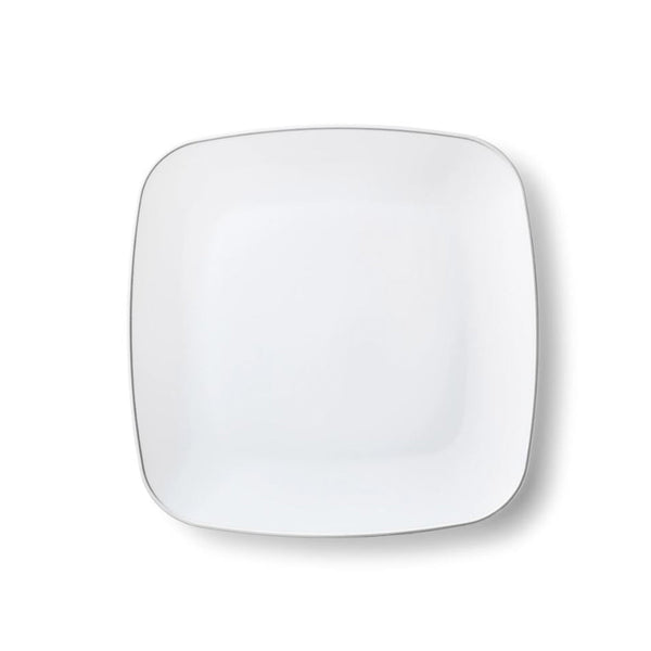 Disposable_Classic - White & Silver Square Reusable Plastic Plate 18cm/7in 10pc
