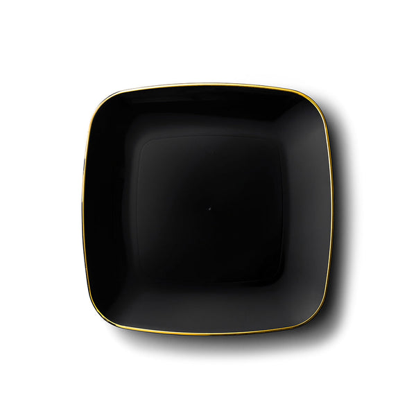 Disposable_Classic - Black & Gold Square Reusable Plastic Plate 18cm/7in 10pc