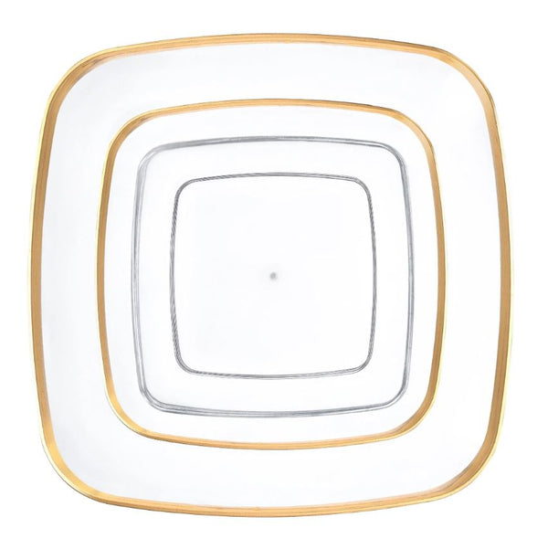 Disposable_Classic - Transparent & Gold Square Reusable Plastic Combo Plate 32pc