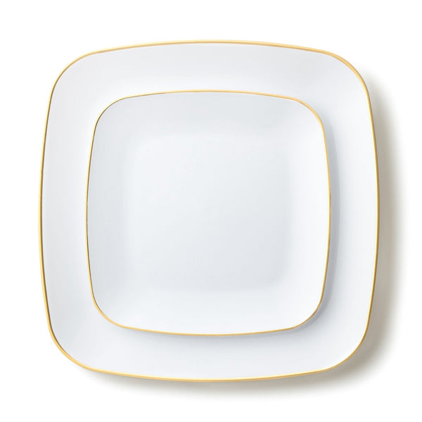 Disposable_Classic - White & Gold Square Reusable Plastic Combo Plate 32pc