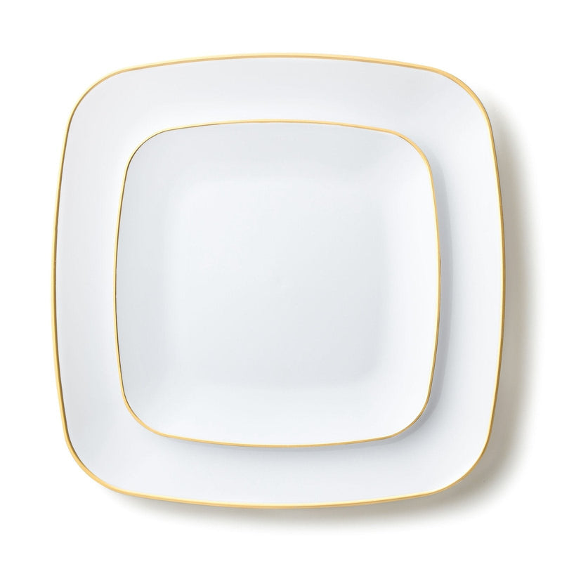 Disposable_Classic - White & Gold Square Reusable Plastic Combo Plate 32pc