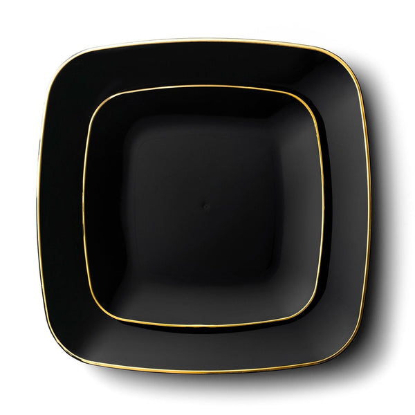 Disposable_Classic - Black & Gold Square Reusable Plastic Combo Plate 32pc