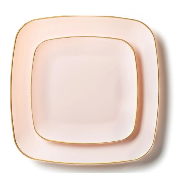 Disposable_Classic - Pink & Gold Square Reusable Plastic Combo Plate 32pc