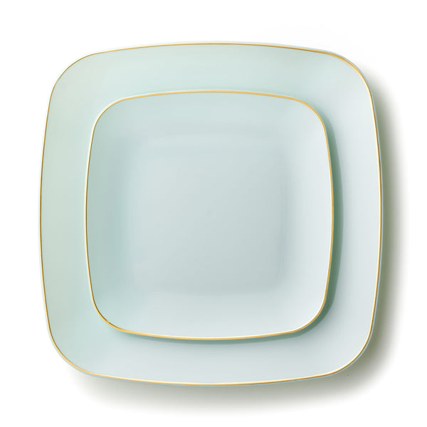 Disposable_Classic - Turquoise & Gold Square Reusable Plastic Combo Plate 32pc