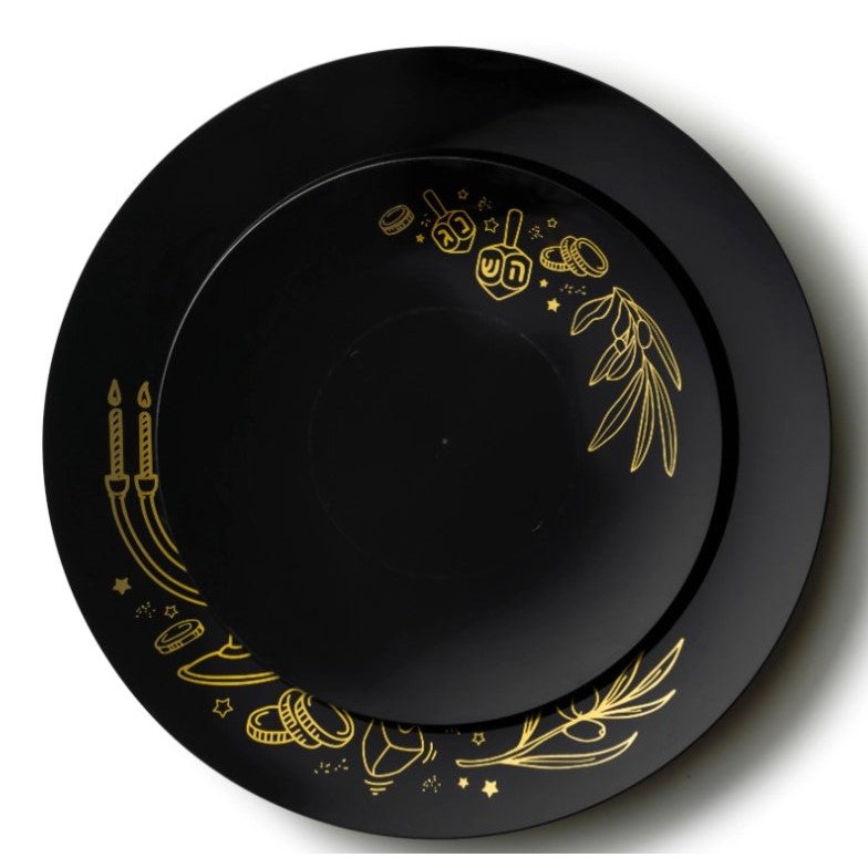 Disposable_Chanuka - Black & Gold Reusable Plastic Combo Plate 32pc