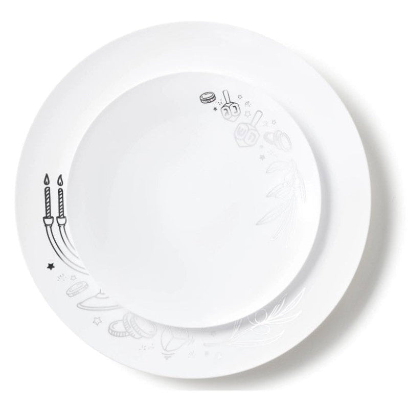 Disposable_Chanuka - White & Silver Reusable Plastic Combo Plate 32pc