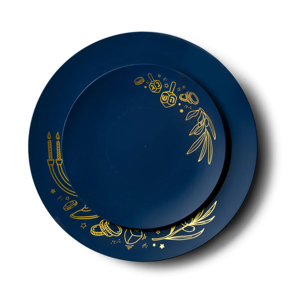 Disposable_Chanuka - Blue & Gold Reusable Plastic Combo Plate 32pc