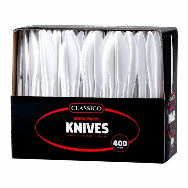 Disposable_Classico - White Reusable Plastic Knives 400pc