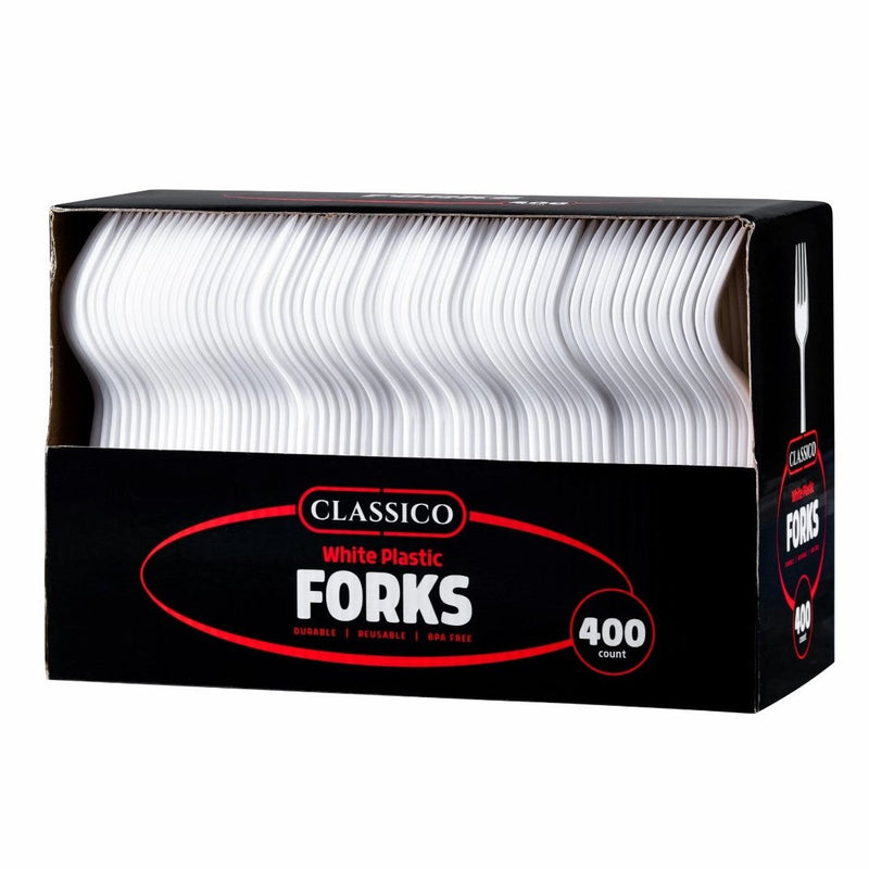 Disposable_Classico - White Reusable Plastic Forks 400pc