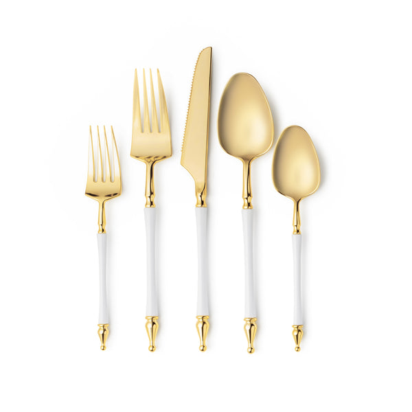 Disposable_Sophisticate - White & Gold Reusable Plastic Combo Cutlery 40pc