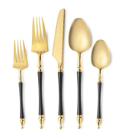 Disposable_Sophisticate - Black & Gold Reusable Plastic Combo Cutlery 40pc