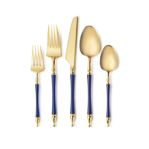Disposable_Sophisticate - Blue & Gold Reusable Plastic Combo Cutlery 40pc