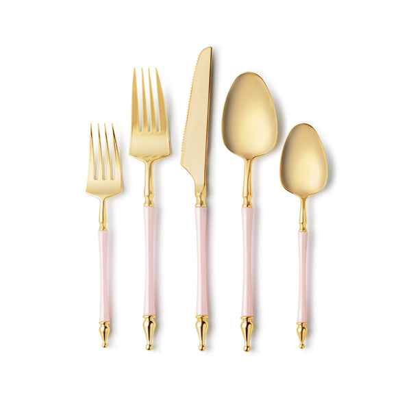 Disposable_Sophisticate - Pink & Gold Reusable Plastic Combo Cutlery 40pc