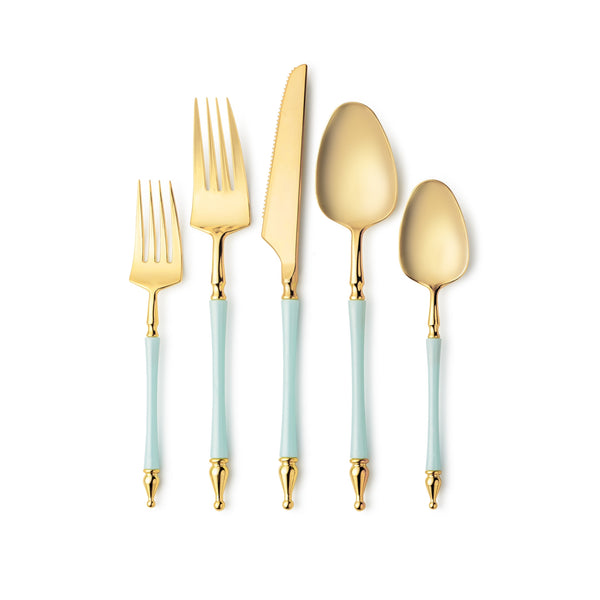 Disposable_Sophisticate - Turquoise & Gold Reusable Plastic Combo Cutlery 40pc