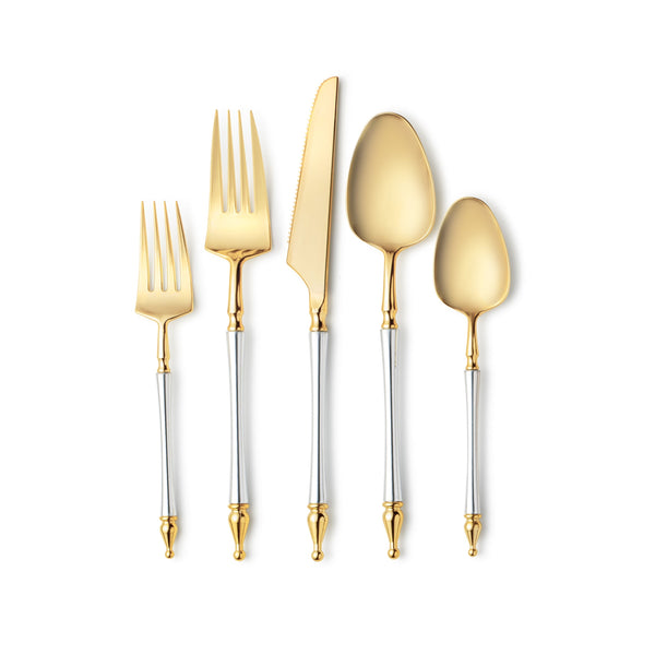 Disposable_Sophisticate - Silver & Gold Reusable Plastic Combo Cutlery 40pc