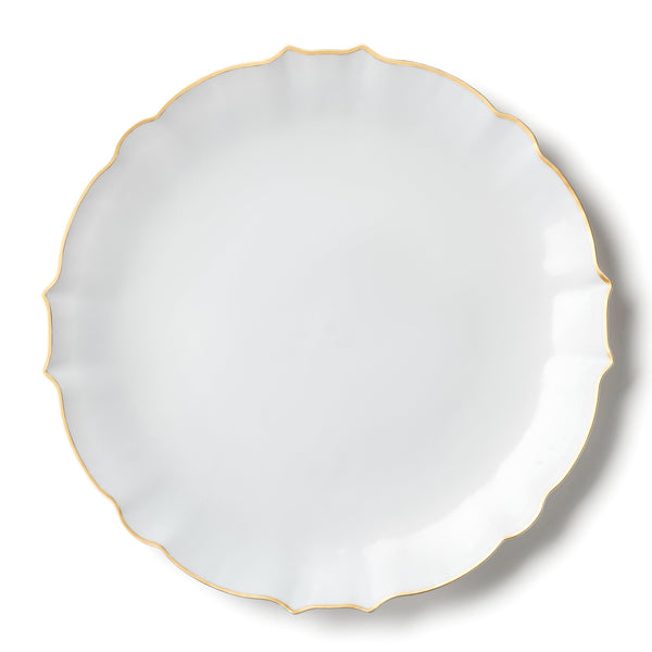 Disposable_Luxe - White & Gold Reusable Plastic Plate 26cm/10in 10pc