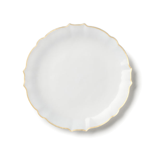 Disposable_Luxe - White & Gold Reusable Plastic Plate 19cm/7.5in 10pc