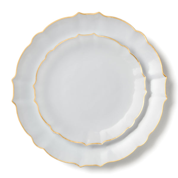 Disposable_Luxe - White & Gold Reusable Plastic Combo Plate 32pc