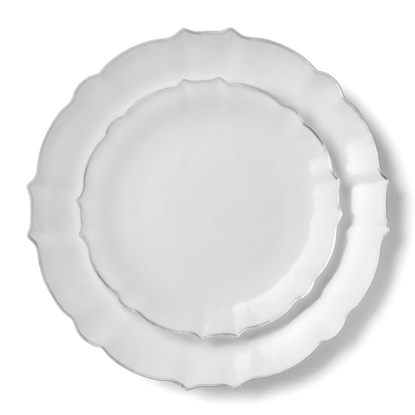 Disposable_Luxe - White & Silver Reusable Plastic Combo Plate 32pc