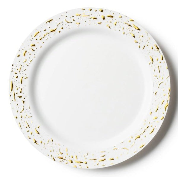 Disposable_Pebbled - White & Gold Reusable Plastic Plate 26cm/10in 10pc