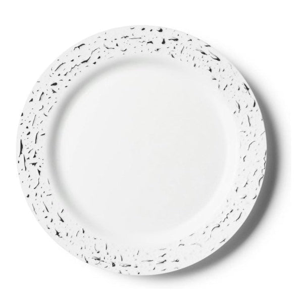 Disposable_Pebbled - White & Silver Reusable Plastic Plate 26cm/10in 10pc