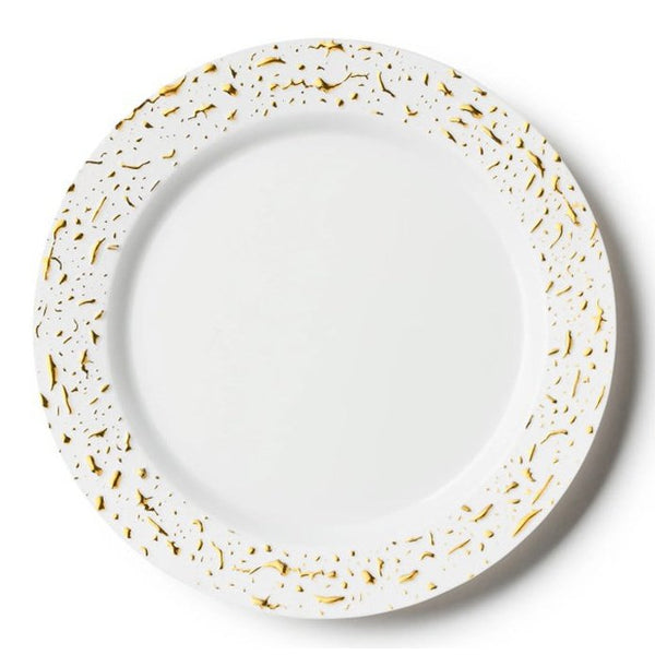 Disposable_Pebbled - White & Gold Reusable Plastic Plate 23cm/9in 10pc