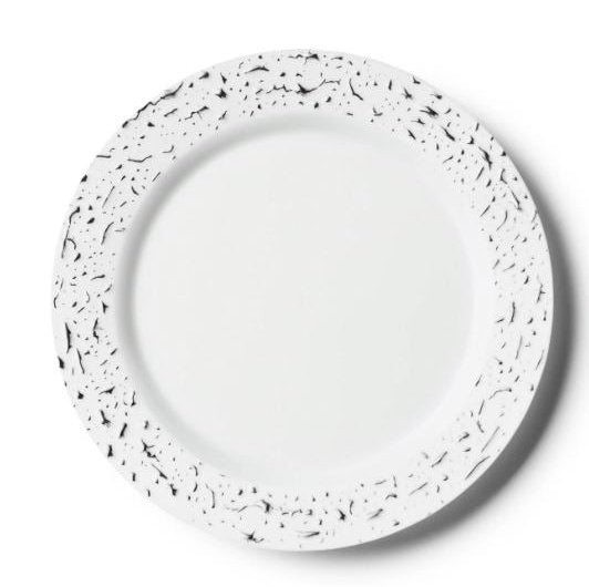 Disposable_Pebbled - White & Silver Reusable Plastic Plate 23cm/9in 10pc