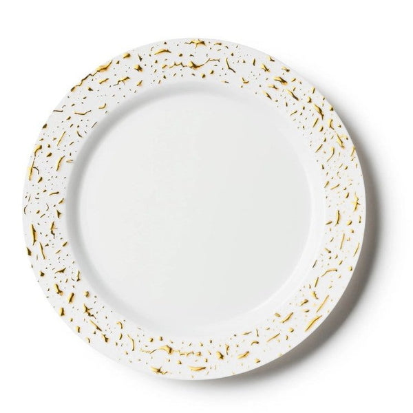 Disposable_Pebbled - White & Gold Reusable Plastic Plate 19cm/7.5in 10pc